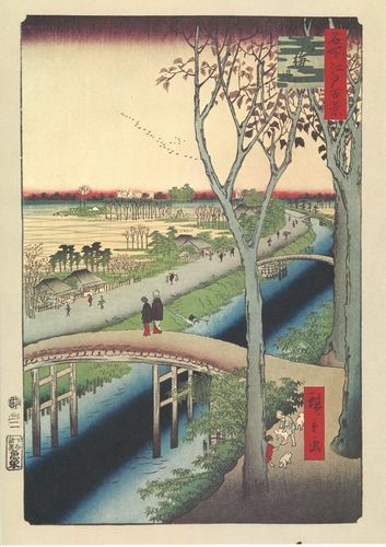 Utagawa Hiroshige, Bild Nr.104. Der Deich Koumetsutsumi
