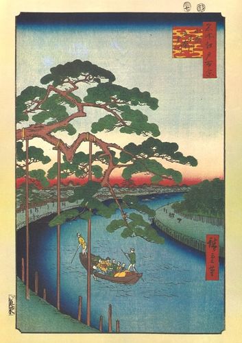 Utagawa Hiroshige, Bild Nr.  97. Fünf Kiefern und der Kanal Onagigawa