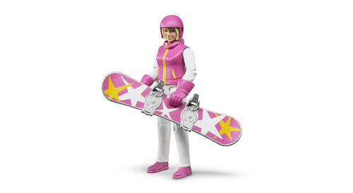 Snowboardfahrerin mit Zubehör