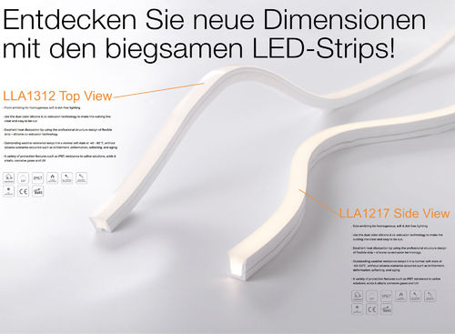 12x17mm Side View - Flexibler Silikon Outdoor LED Strip - LLA1217/ 9.6W/3000K/IP67