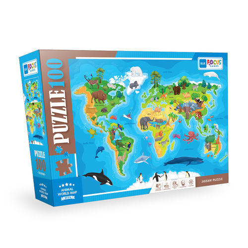 Blue Focus - Animal World Map - 100 Teile