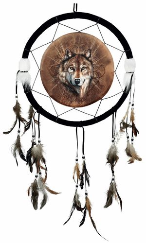 Dreamcatcher Lone Wolf - Einzelstück 33cm in braun